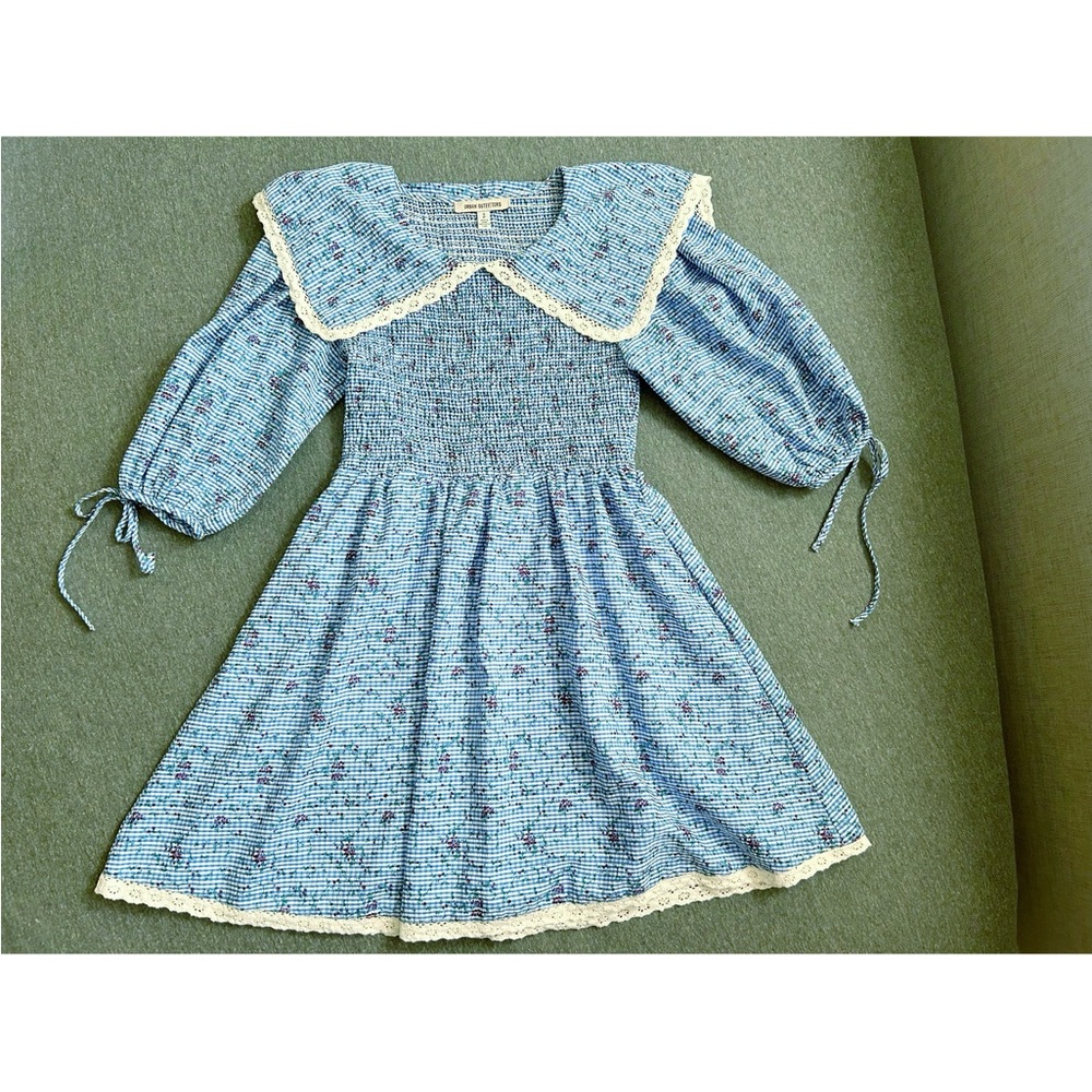Blue Floral Dress with Lace Trim